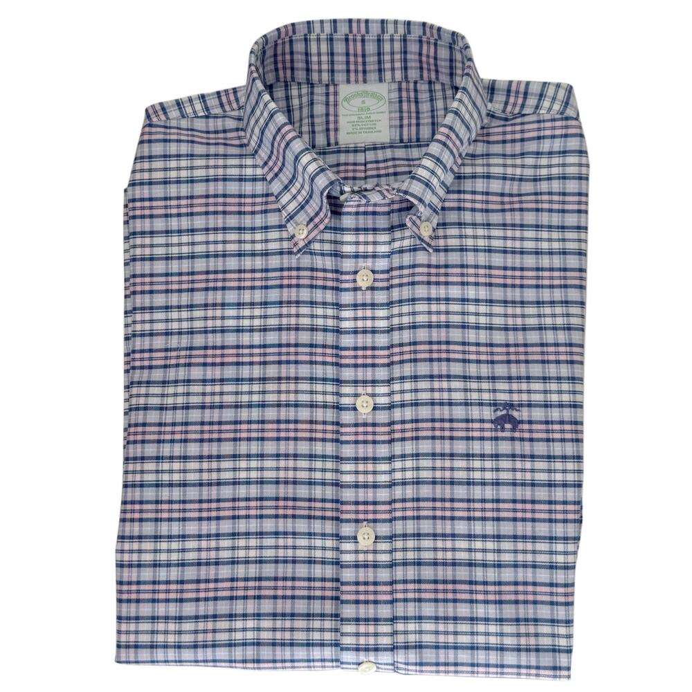 Brooks Brothers 1818 Slim Fit Non-Iron Stretch Plaid Button Down Shirt Size S